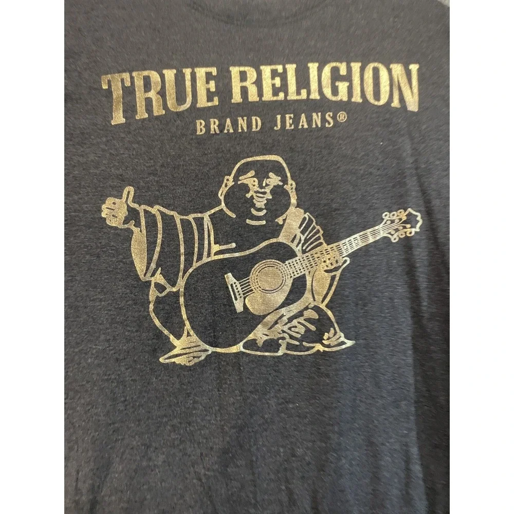 True Religion T-Shirt Men's Large L Short Sleeve Crew‎ Neck Graphic Logo Black